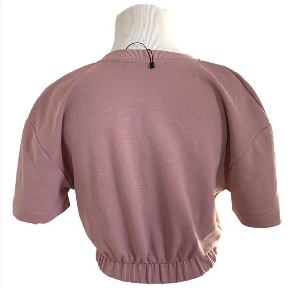 Zara cropped sweatshirt pink blush rose short sleeve small new - Picture 3 of 10